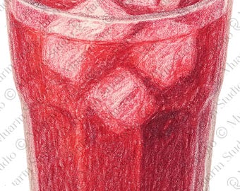 Cafe Drink Clipart PNG – Bissap Hibiscus Juice, Colored Pencil, Transparent PNG (Digital Download)