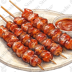 Restaurant Menu Food PNG – Barbecue Skewers, Colored Pencil, Transparent PNG (Digital Download)