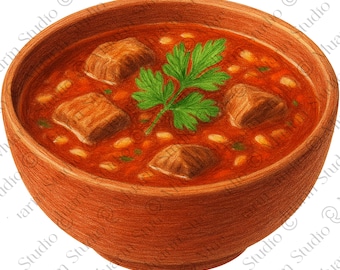 Receptkaart Voedsel Clipart PNG – Kharchosoep, kleurpotlood, transparante png (digitale download)