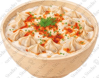 Restaurant Menü Essen PNG - Manti Knödel mit Joghurt, Buntstift, Transparentes PNG (Digitaler Download)
