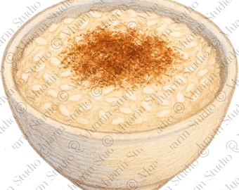 Bakkerijdessert, png-bestand – Arroz Doce kaneelrijstpudding, kleurpotlood, transparante png (digitale download)