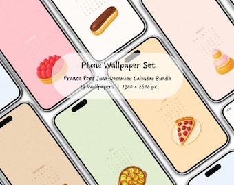 Phone Wallpaper Set, 2026 Calendar Wallpaper, France Food Illustration, Digital Download