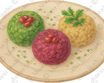 Restaurantmenu eten, png PNGEgg – Pkhali Trio (spinaziebiet, walnoot), kleurpotlood, transparante png (digitale download)