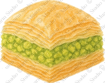 Bäckerei Dessert Clipart PNG - Baklava Pistazie Dessert, Buntstift, transparenter PNG (digitaler Download)