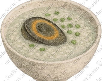 Recipe Card Food Clipart PNG – Century Egg Congee (Pidan Porridge), Colored Pencil, Transparent PNG (Digital Download)