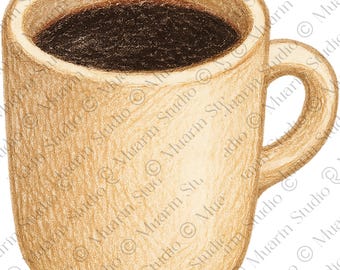 Cafe Drink Sticker PNG – Ivorian Coffee Clipart, Colored Pencil, Transparent PNG (Digital Download)