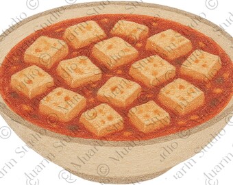 Recipe Card Food Clipart PNG – Mapo Tofu Spicy Dish, Colored Pencil, Transparent PNG (Digital Download)