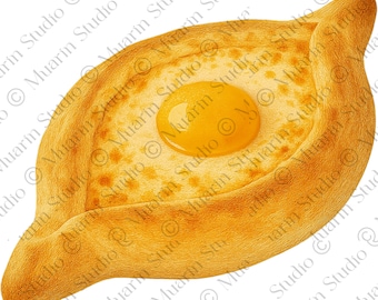 Bakkerijdessert, png-bestand – Khachapuri-kaasbootbrood, kleurpotlood, transparante png (digitale download)