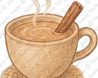 Cafe Drink Sticker PNG – Kenyan Tea Clipart, Colored Pencil, Transparent PNG (Digital Download)