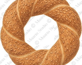Bäckerei Dessert Clipart PNG - Sesambrot Ring, Buntstift, Transparent PNG (digitaler Download)