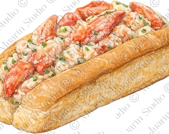Menu restauracji, jedzenie w formacie PNG – Kanadyjska bułka z homarami, kredka kolorowa, przezroczysty plik PNG (pobieranie cyfrowe)