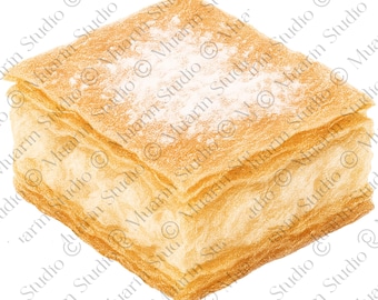 Clipart PNG z deserem piekarniczym – Ciasto budyniowe Bougatsa, kredka kolorowa, przezroczysty PNG (pobieranie cyfrowe)
