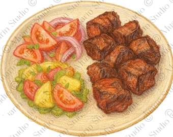 Restaurant Menu Food PNG – Nyama Choma Grilled Meat, Colored Pencil, Transparent PNG (Digital Download)
