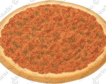 Restaurant Menu Food PNG – Lahmacun Flatbread (Turkish Pizza), Colored Pencil, Transparent PNG (Digital Download)