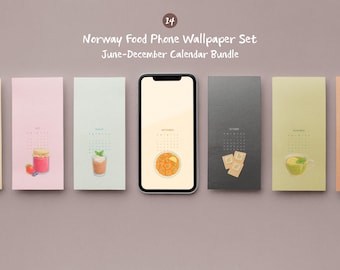 Phone Wallpaper Set, 2026 Calendar Wallpaper, Norway Food Illustration, Digital Download