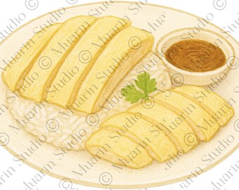 Restaurant Menu Food PNG – Hainanese Chicken Rice, Colored Pencil, Transparent PNG (Digital Download)