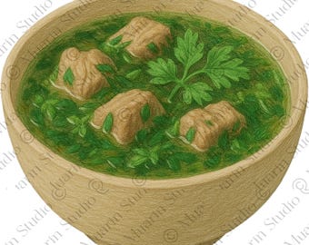 Receptkaart Voedsel Clipart, PNG – Chakapuli-lamsstoofpot met dragon, kleurpotlood, transparante png (digitale download)