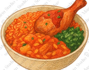 Restaurant Menu Food PNG – Nigerian Jollof Rice, Colored Pencil, Transparent PNG (Digital Download)