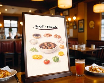 Plakat ze składnikami feijoady – brazylijski przepis do druku, tabela składników do kuchni (pobranie cyfrowe)