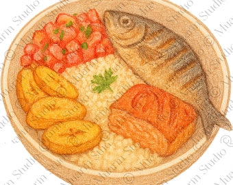 Recipe Card Food Clipart PNG – Attiéké Cassava Dish Illustration, Transparent PNG (Digital Download)