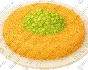 Bäckerei Dessert Clipart PNG - Kunefe Käse Dessert mit Pistazie, Buntstift, Transparentes PNG (Digitaler Download)