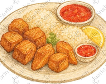 Restaurant Menu Food PNG – Garba Ivorian Street Food, Colored Pencil, Transparent PNG (Digital Download)