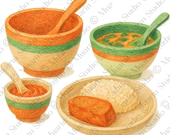 Restaurant Tableware PNG – Nigerian Traditional Bowl Set Illustration, Transparent PNG (Digital Download)