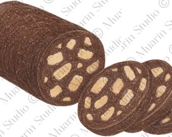 Bakkerijdessert, png-bestand – koekje met chocoladesalame, kleurpotlood, transparante png (digitale download)