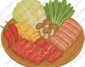 Recipe Card Food Clipart PNG – Hot Pot Ingredient Platter Illustration, Transparent PNG (Digital Download)