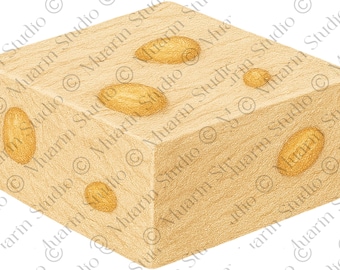 Dessert Sticker PNG – Tahini Halva Slice Clipart, Colored Pencil, Transparent PNG (Digital Download)