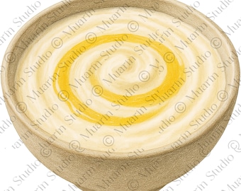 Bakkerijdessert, png-bestand – Matsoni-yoghurt met honing, kleurpotlood, transparante png (digitale download)