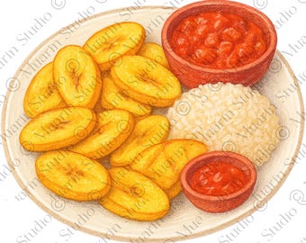 Restaurant Menu Food PNG – Nigerian Fried Plantain (Dodo), Colored Pencil, Transparent PNG (Digital Download)