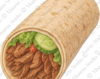 Restaurant Menü Essen PNG - Döner Wrap Shawarma Rolle, Buntstift, Transparente PNG (Digitaler Download)