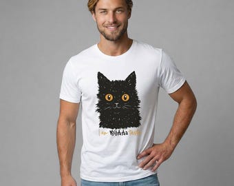 Unisex White Cat T-Shirt, Kawaii Graphic Tee, “I Am Myaaatastic”, Funny Cat Lover Gift