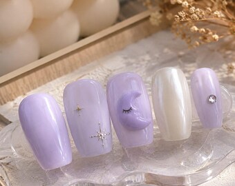 Sanrio Inspired Press On Nails Lavender Cinnamoroll Cloud Nails Kawaii Pastel Cute Dreamy Manicure Set
