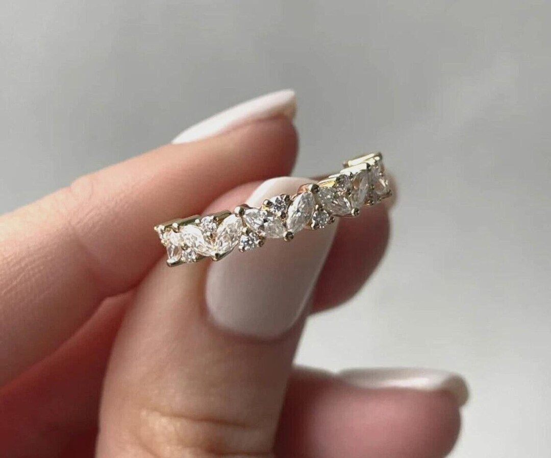 Lab Grown Marquise & Round Cut Diamond Half Eternity Band - Etsy