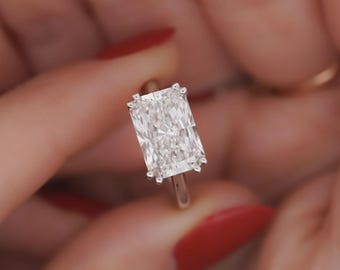 4CT Radiant Cut Lab Grown Diamond Engagement Ring, East West Solitaire, 14K Gold