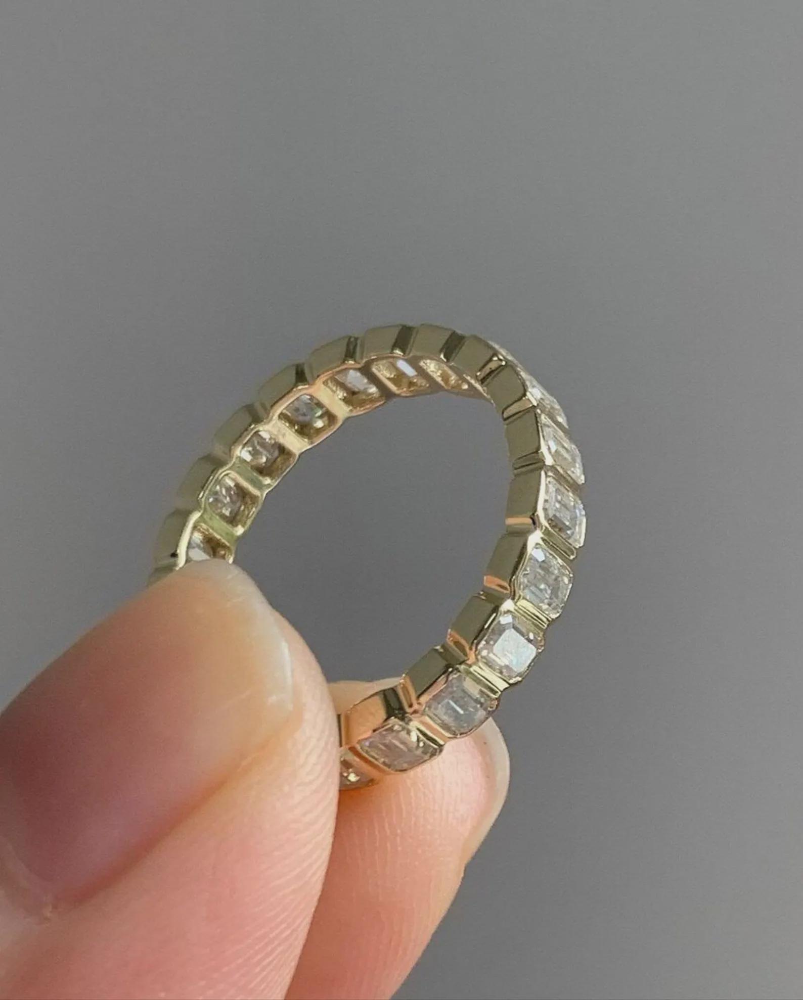 Emerald Cut Moissanite Eternity Band, Bezel Set 14K Gold Stackable Ring ...