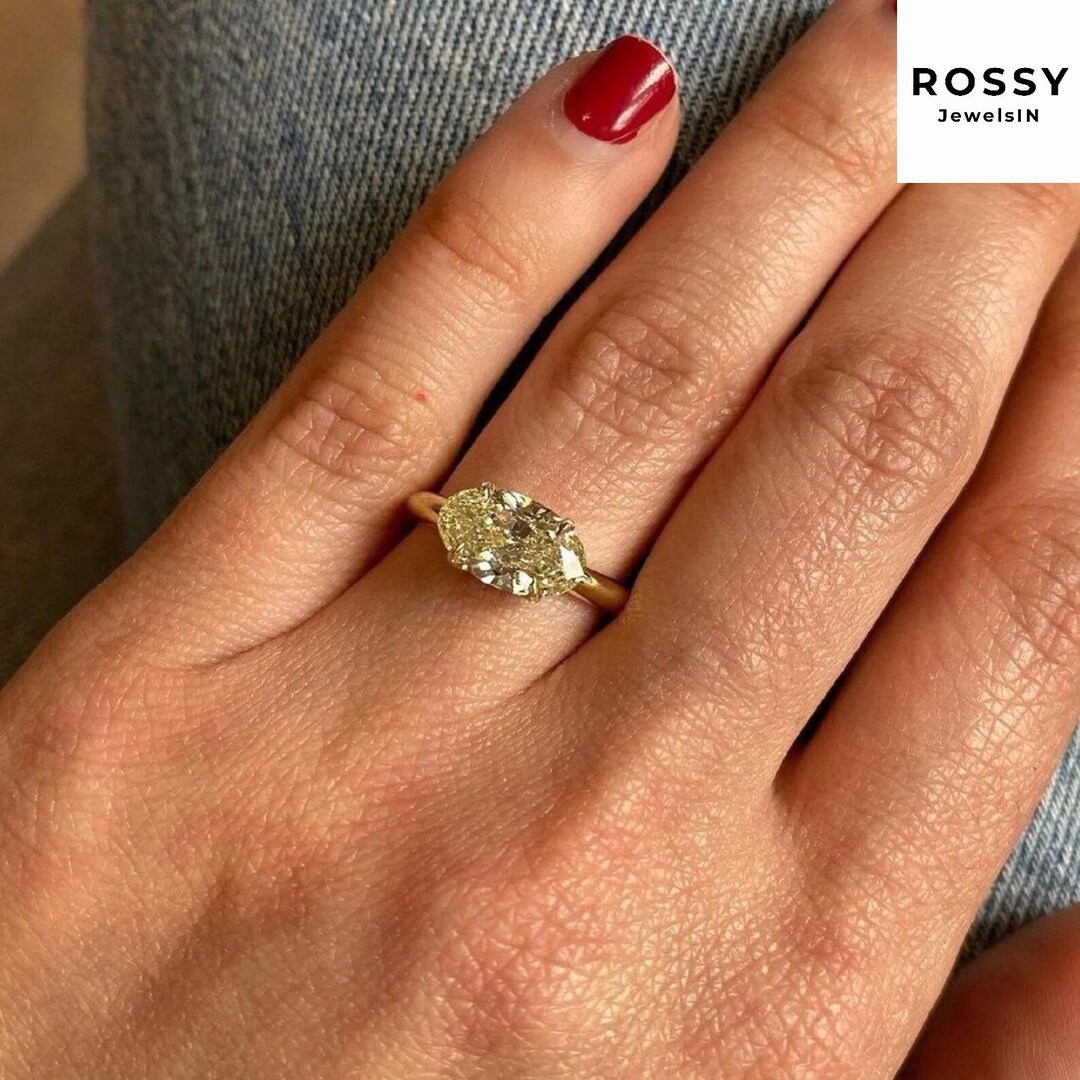 2 Ct Oval Yellow Lab Grown Diamond Engagement Ring VVS2 IGI 14K Gold - Etsy