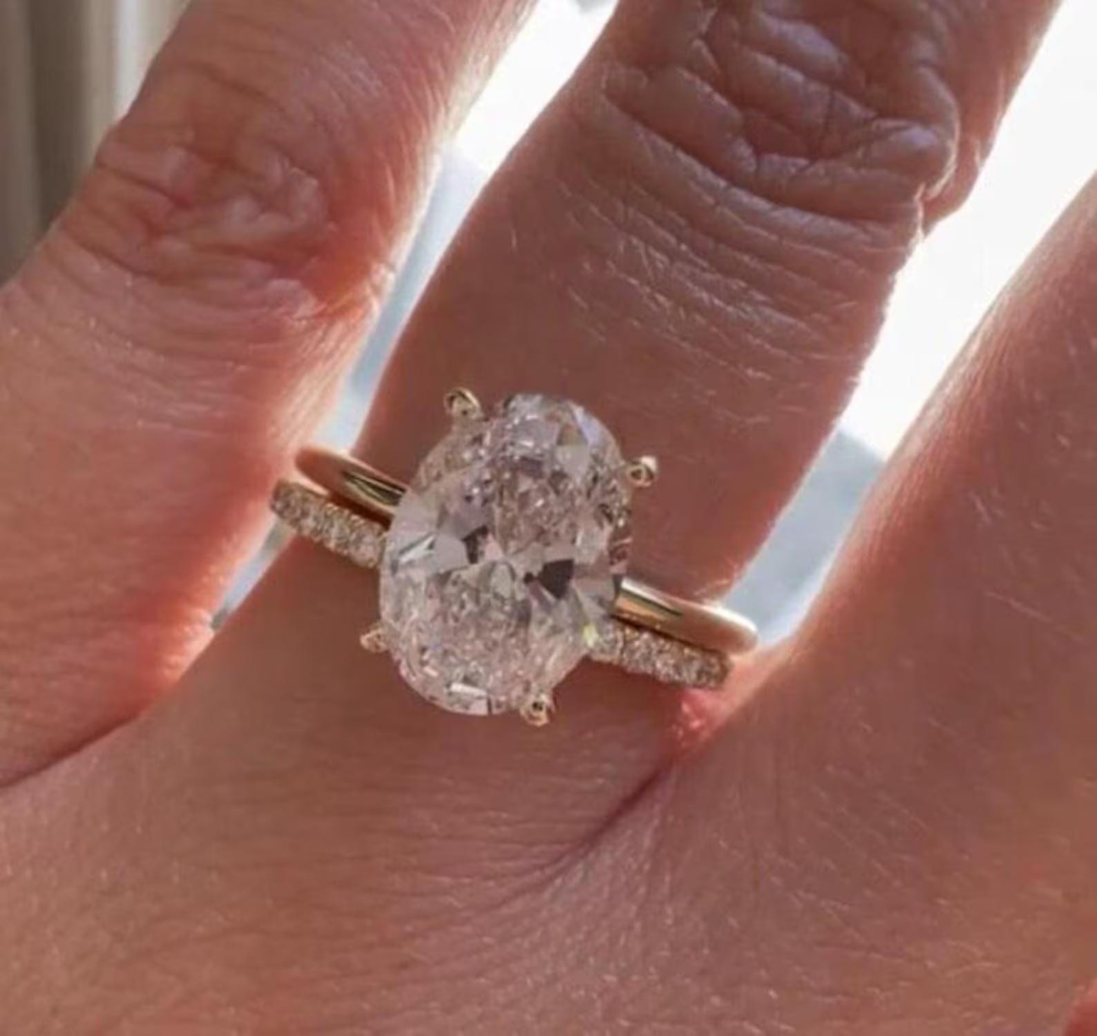3CT Oval Moissanite Engagement Ring Set, 14K Solid Gold Art Deco ...