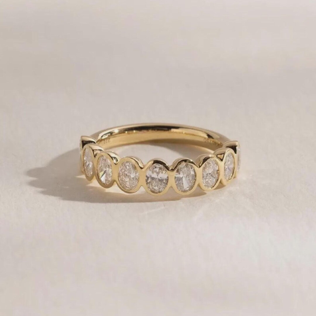 Oval Lab Diamond Bezel Set Half Eternity Band, 14k Yellow Gold ...
