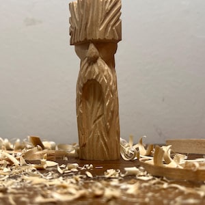 Hand Carved Wood Spirit, Rustic Forest Guardian Sculpture