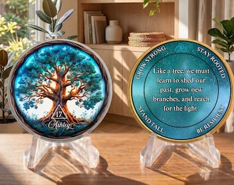 Personalized Sobriety Coin,1-99 Years Tree of Life AA Medallion,Serenity Prayer Token,Recovery Sobriety Coin,Tree of Life AA