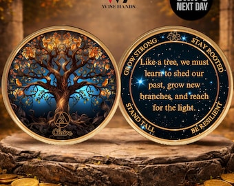 Personalized Sobriety Coin,1-99 Years Tree of Life AA Medallion,Serenity Prayer Token,Recovery Sobriety Coin,Tree of Life AA