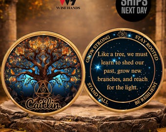 Personalized Sobriety Coin,1-99 Years Tree of Life AA Medallion,Serenity Prayer Token,Recovery Sobriety Coin,Tree of Life AA