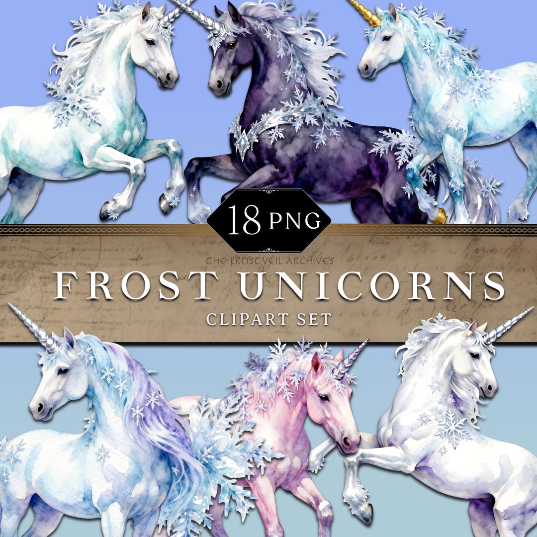 Watercolor Pastel Unicorns Clipart Set • Frost Unicorn PNG Bundle ...