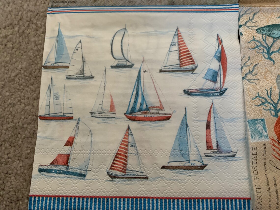 Nautical Themed Napkins for Decoupage Projects Etsy