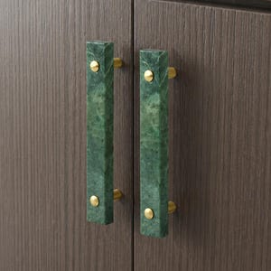 White & Green Marble Handle, Brass Marble Cabinet Pull, Drawer Dresser Knob