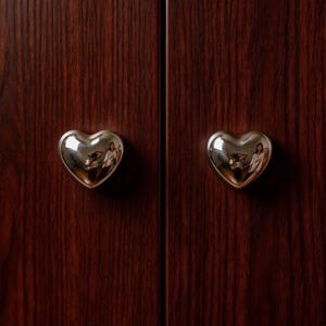 Silver Heart Cabinet Pulls, Sleek Modern Drawer Handles, Wardrobe Hardware