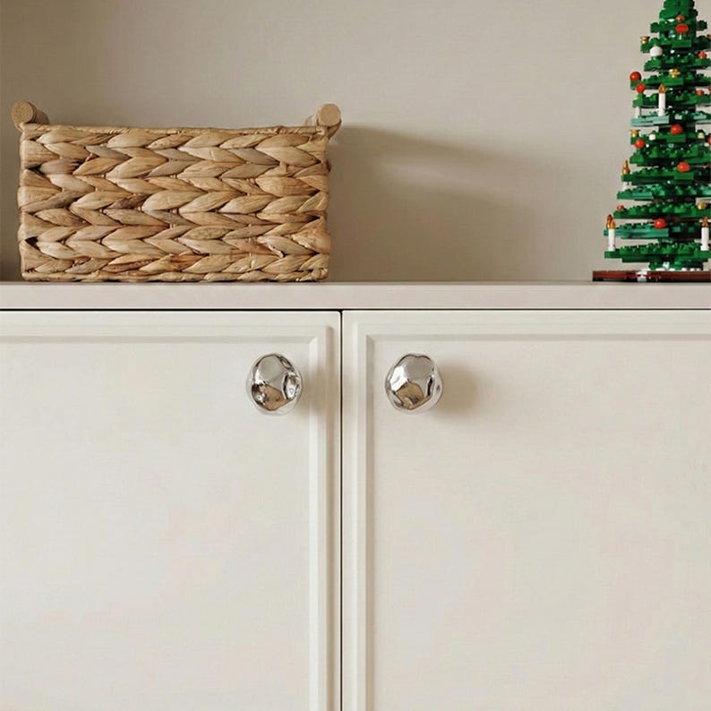 Unique Ceramic Knobs, Silver Cabinet Knobs, Furniture Improvement Knob image 11